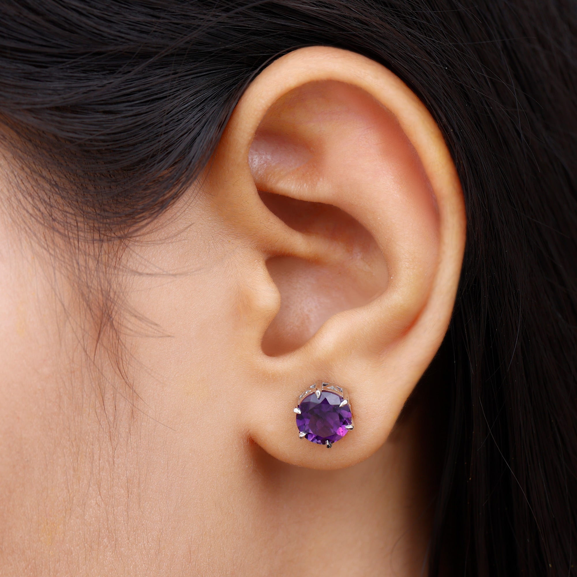 Natural 2.4 Carat Amethyst Solitaire Stud Earrings with Certificate