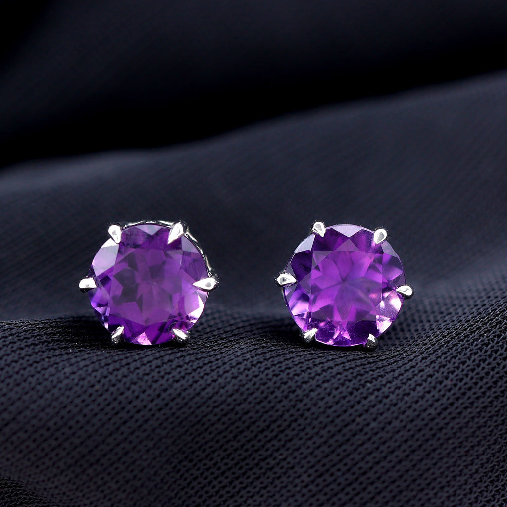 Natural 2.4 Carat Amethyst Solitaire Stud Earrings with Certificate