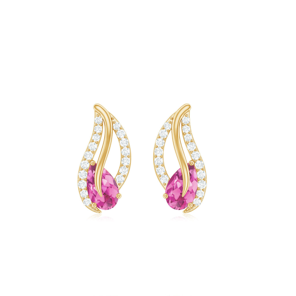 Natural Pink Tourmaline Leaf Earrings with Diamond