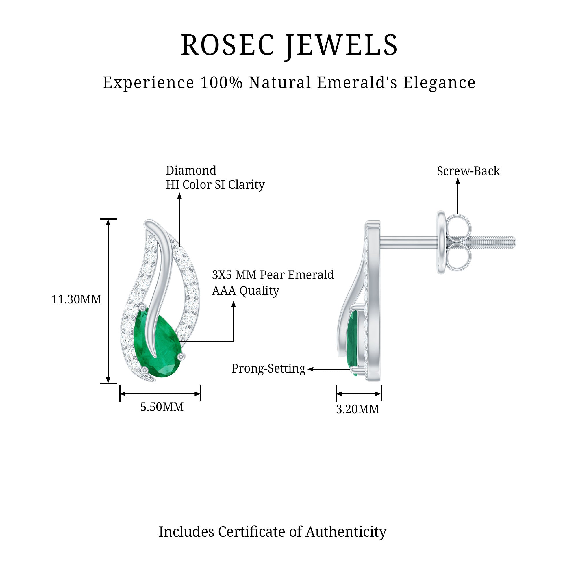 Genuine Emerald Leaf Earrings with Diamond