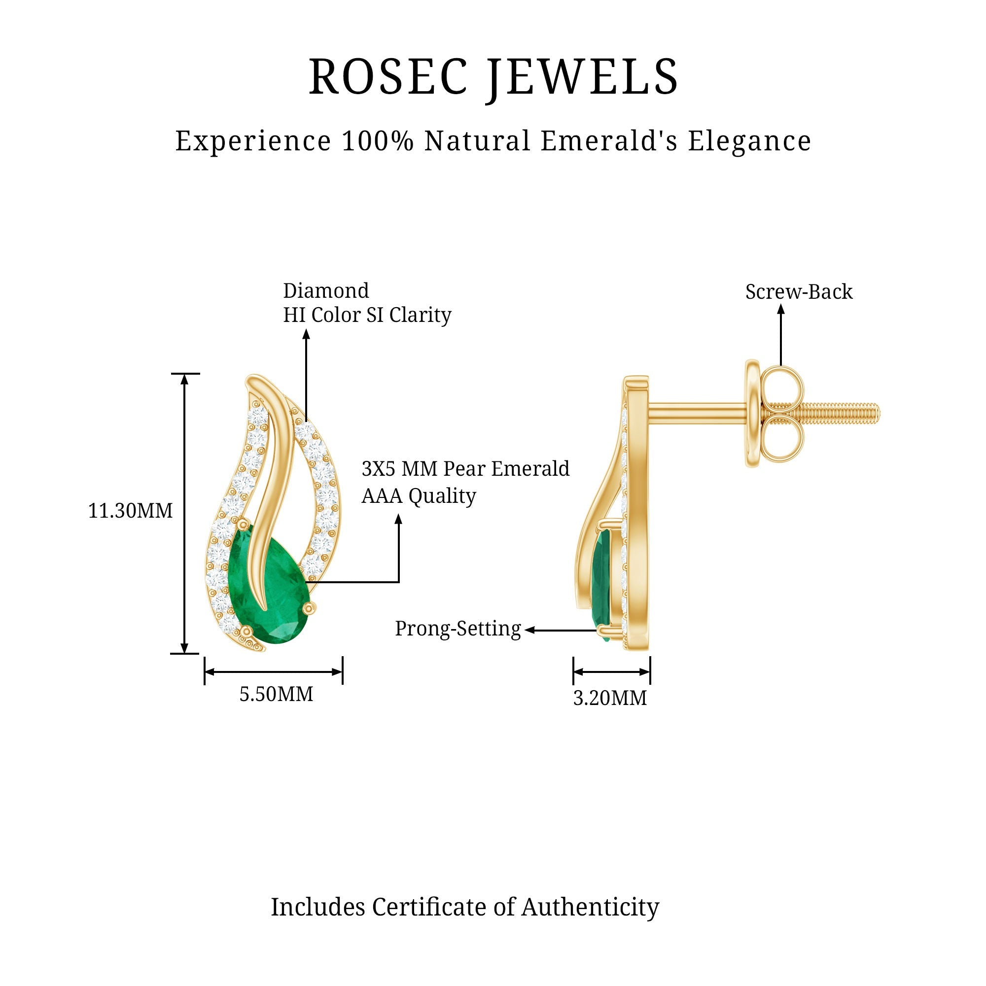 Genuine Emerald Leaf Earrings with Diamond