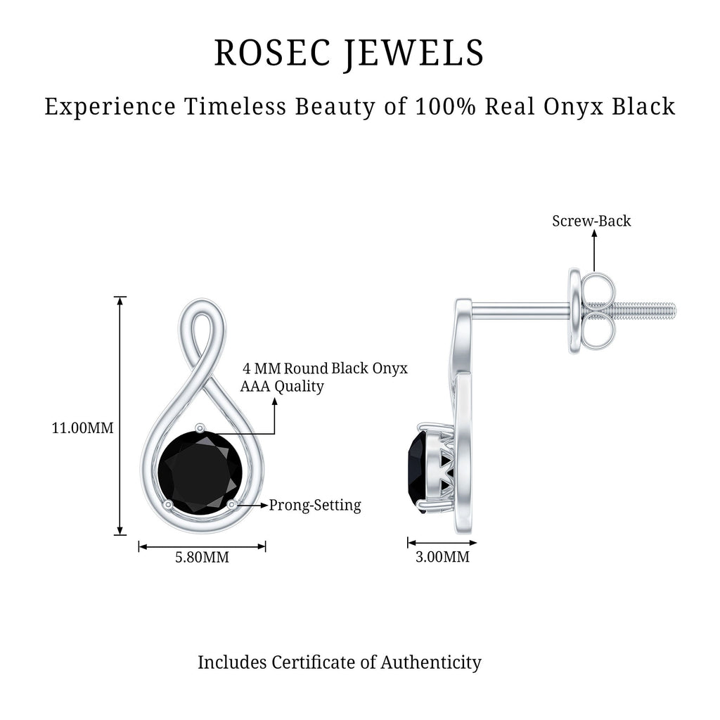 Certified Natural Black Onyx Infinity Earrings with Screw Back