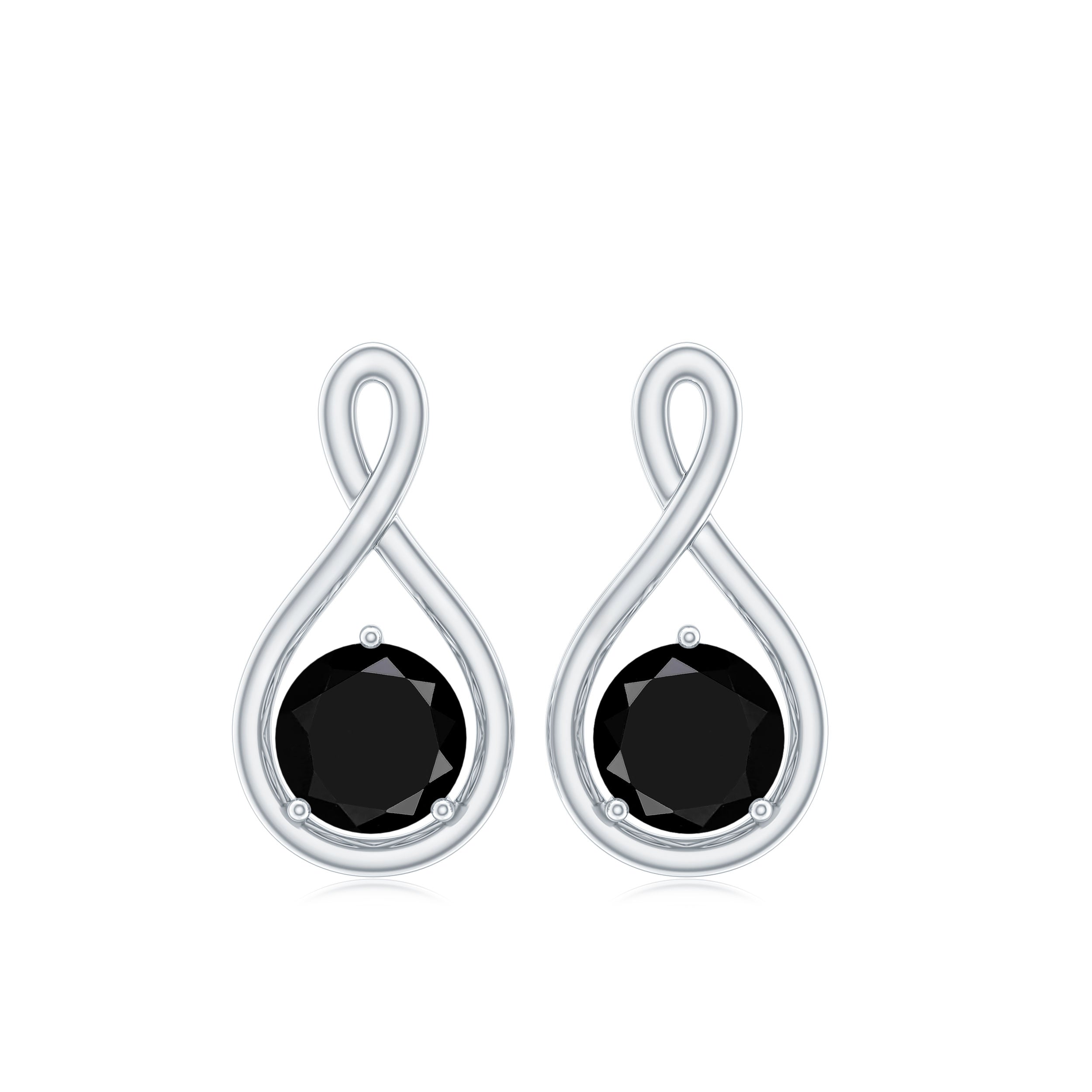 Certified Natural Black Onyx Infinity Earrings with Screw Back