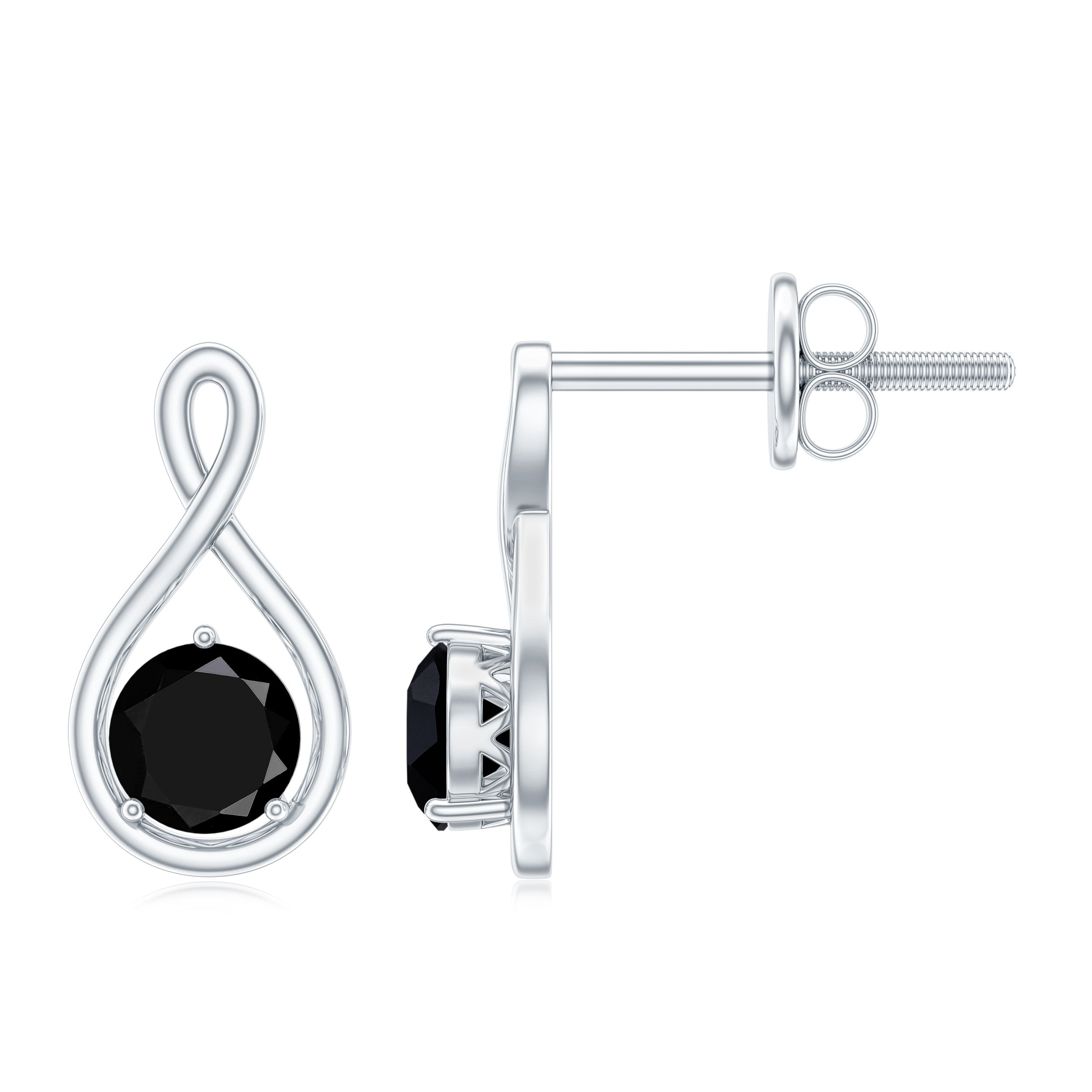 Certified Natural Black Onyx Infinity Earrings with Screw Back
