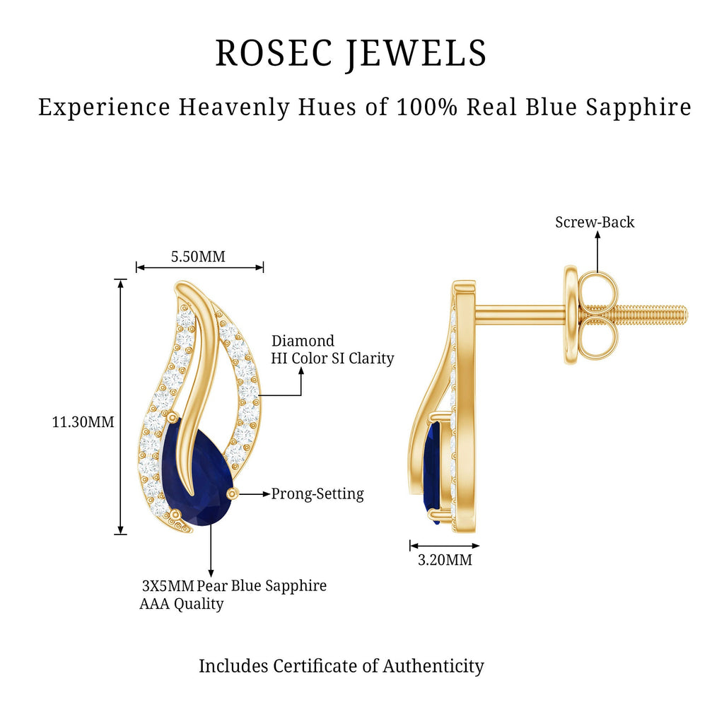 Nature Inspired Blue Sapphire Diamond Leaf Earrings