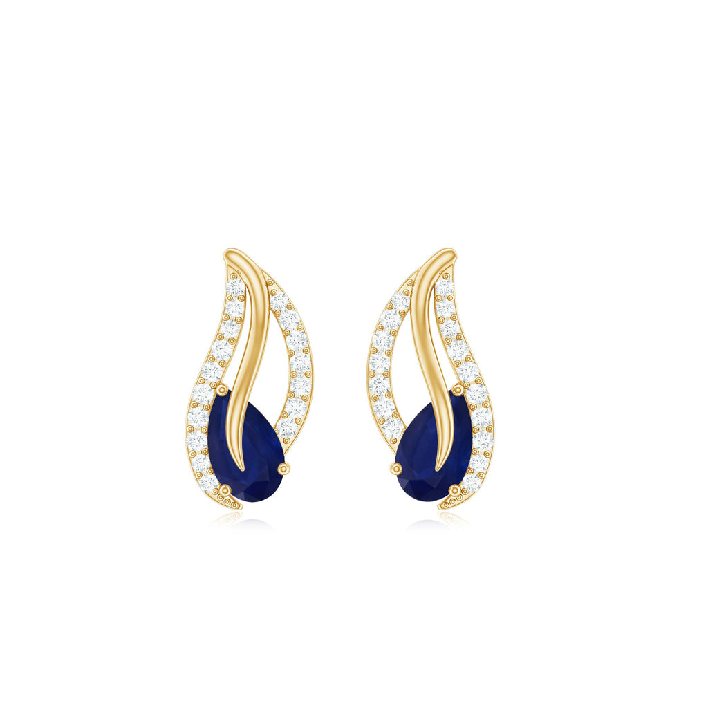 Nature Inspired Blue Sapphire Diamond Leaf Earrings