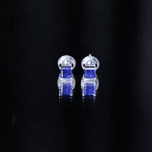 4 MM Princess Cut Blue Sapphire Solitaire Stud Earrings in 4 Prong Setting