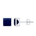 4 MM Princess Cut Blue Sapphire Solitaire Stud Earrings in 4 Prong Setting
