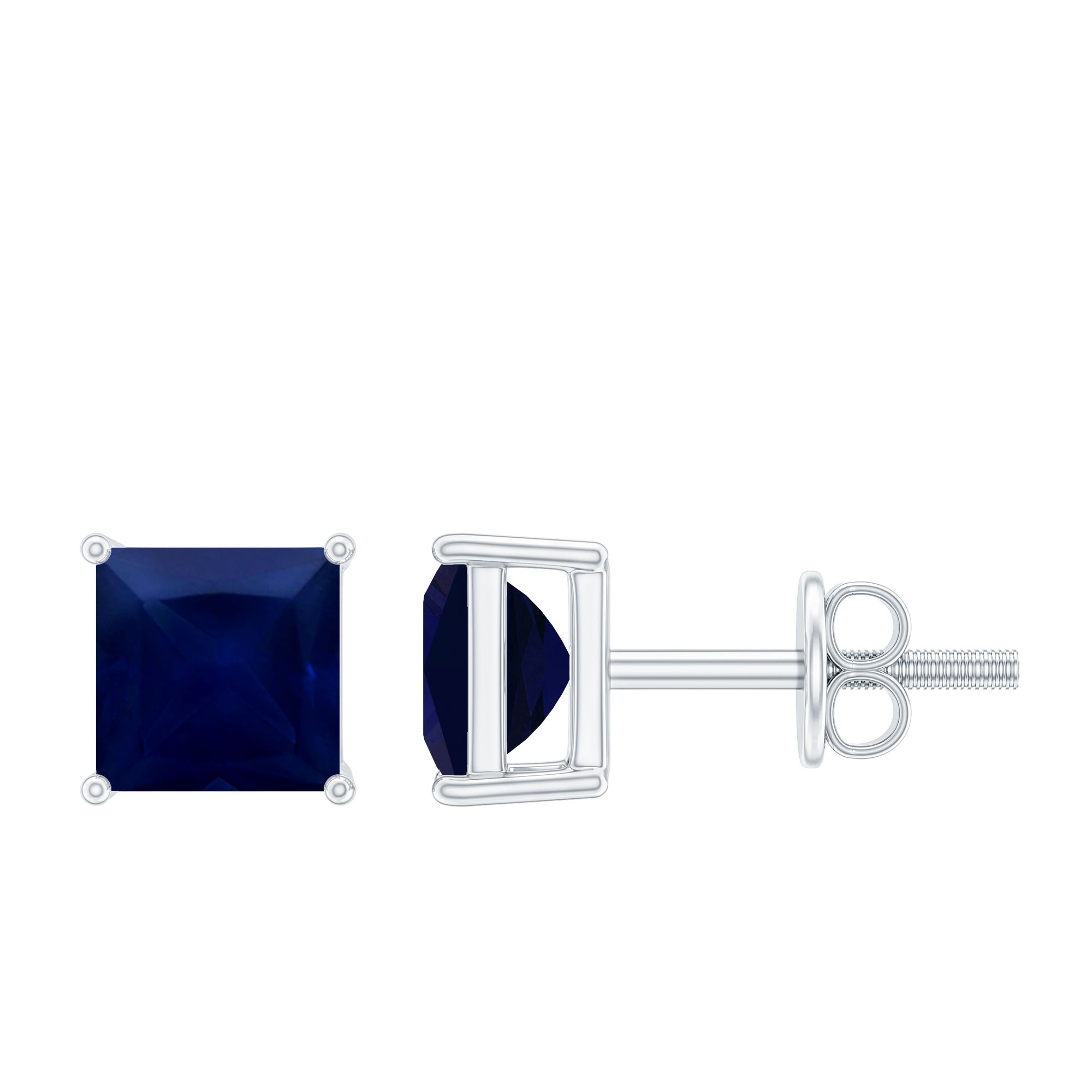 4 MM Princess Cut Blue Sapphire Solitaire Stud Earrings in 4 Prong Setting
