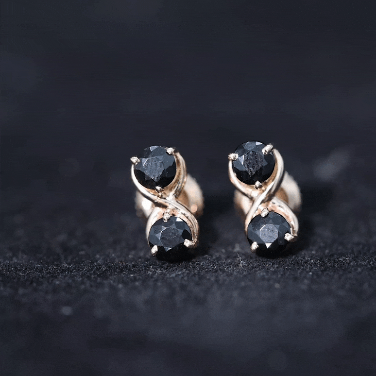 Genuine 1.8 Carat Black Spinel Two Stone Infinity Stud Earrings
