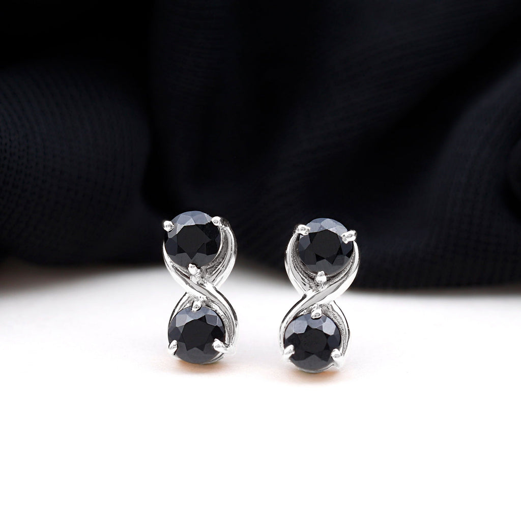 Genuine 1.8 Carat Black Spinel Two Stone Infinity Stud Earrings
