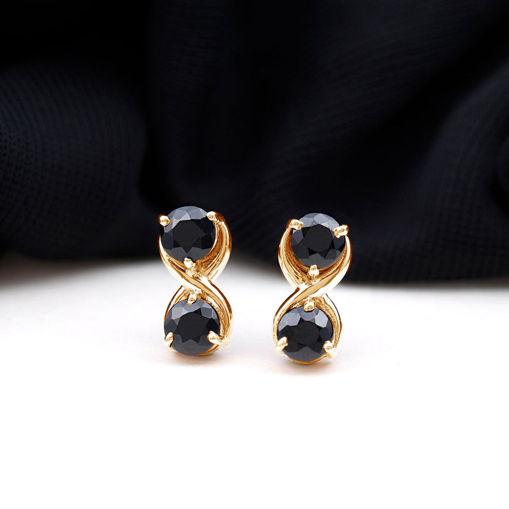 Genuine 1.8 Carat Black Spinel Two Stone Infinity Stud Earrings