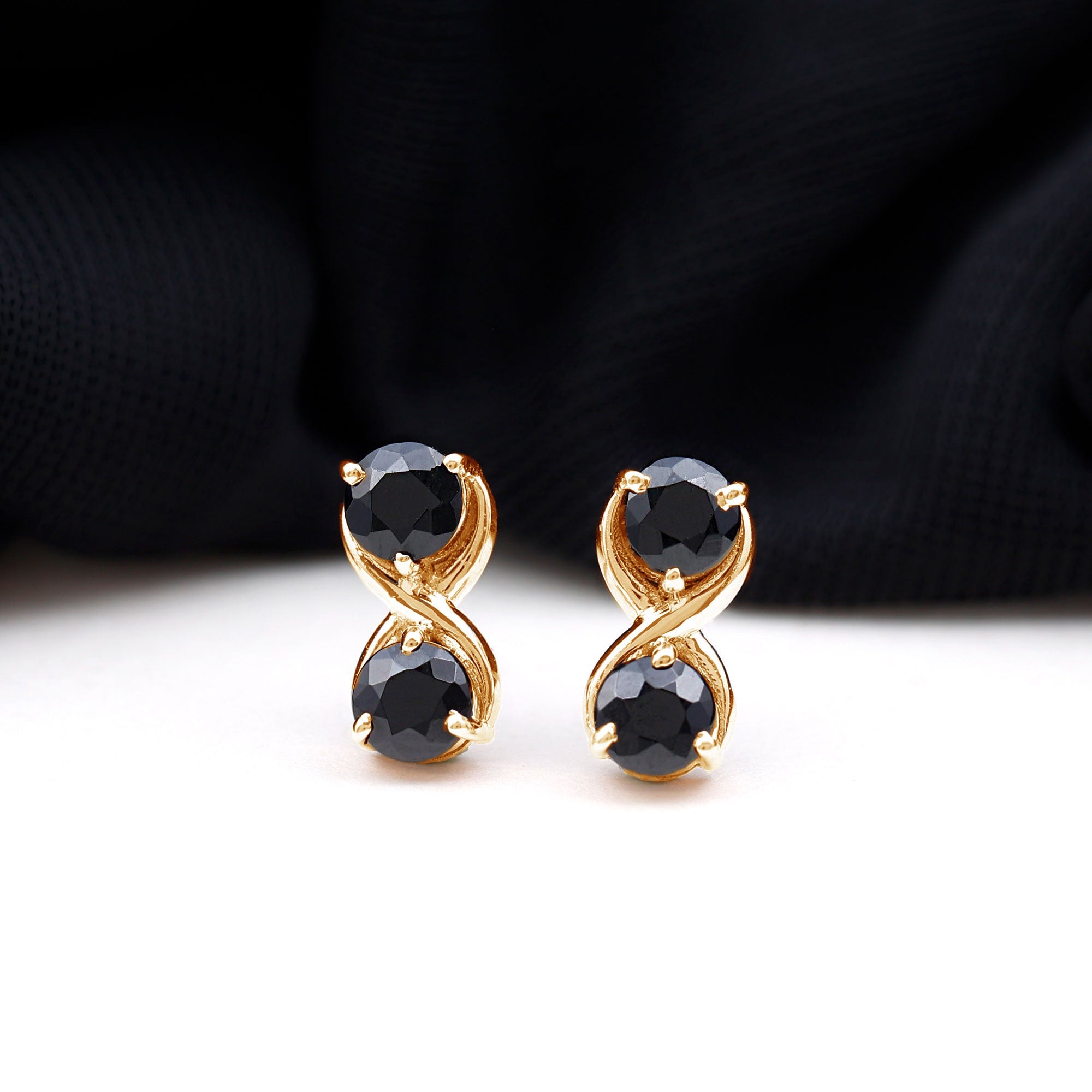Genuine 1.8 Carat Black Spinel Two Stone Infinity Stud Earrings