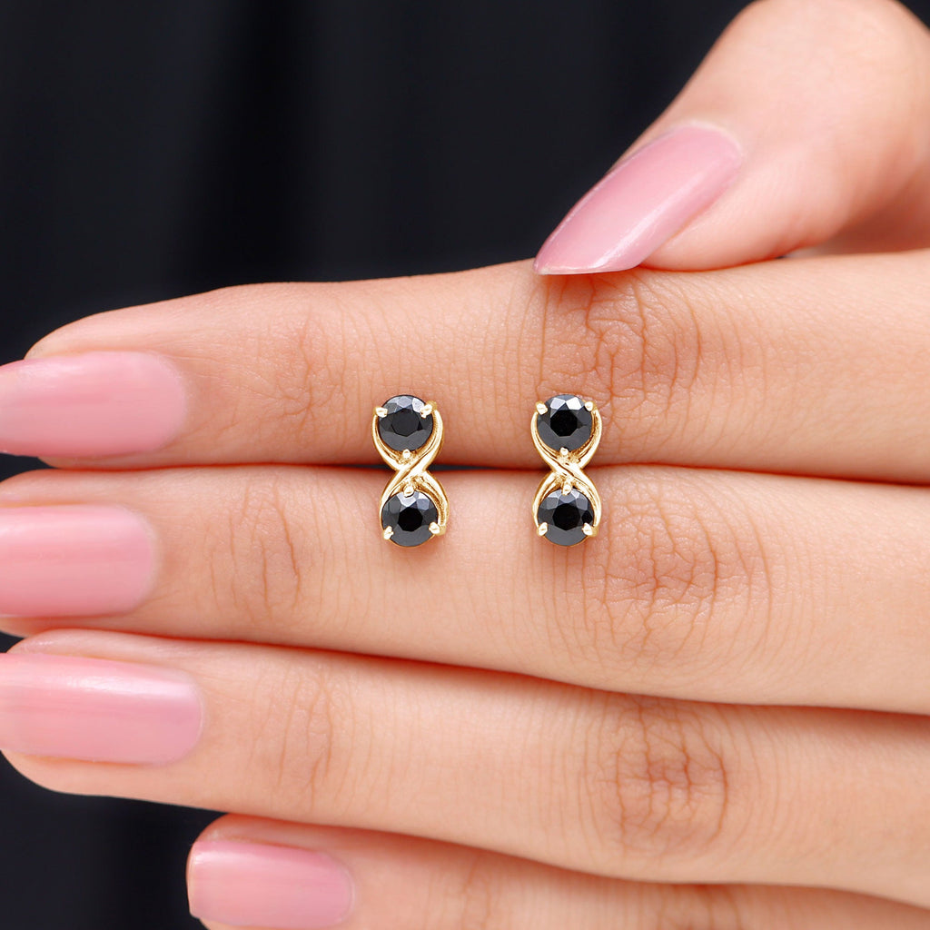 Genuine 1.8 Carat Black Spinel Two Stone Infinity Stud Earrings