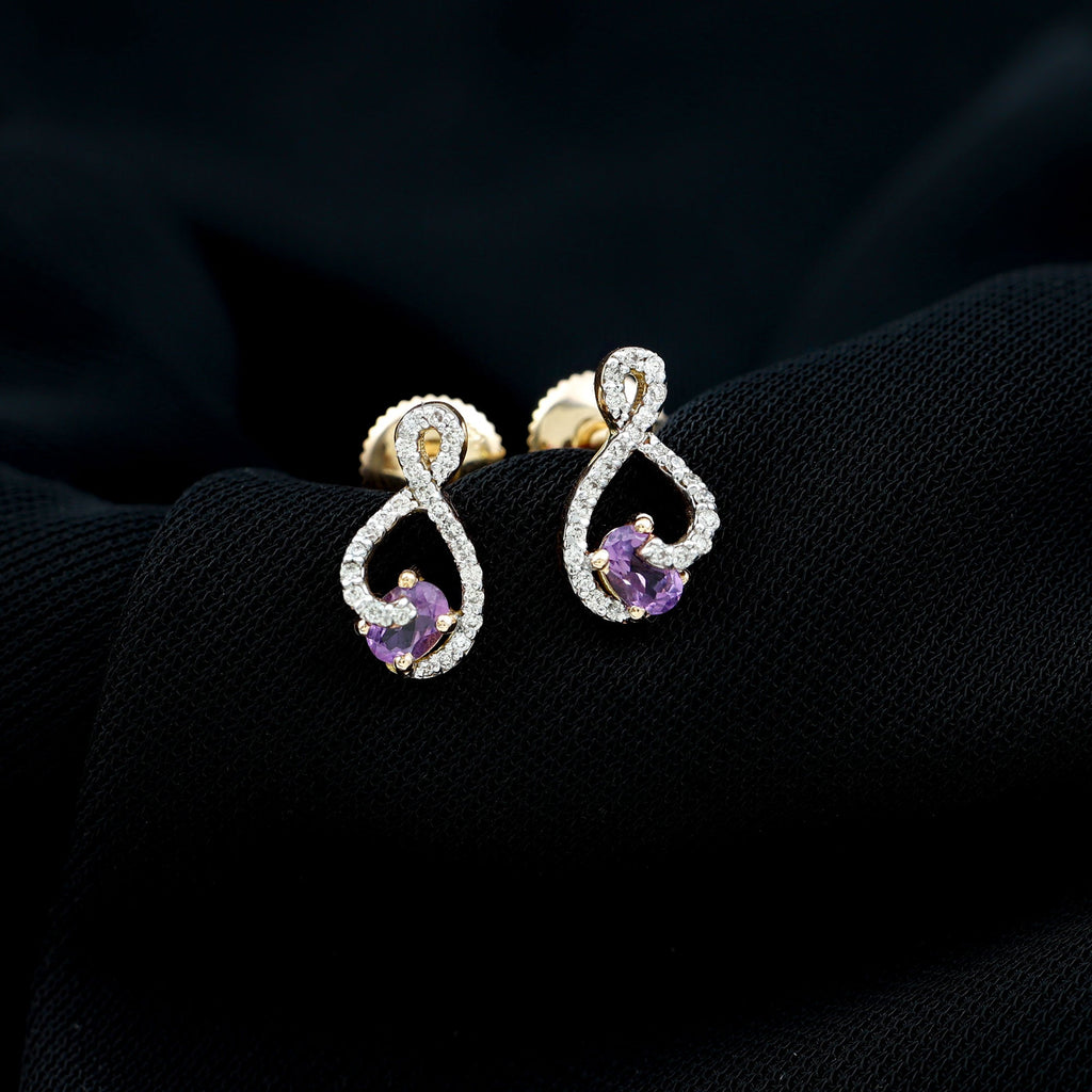 Amethyst Infinity Stud Earrings with Diamond