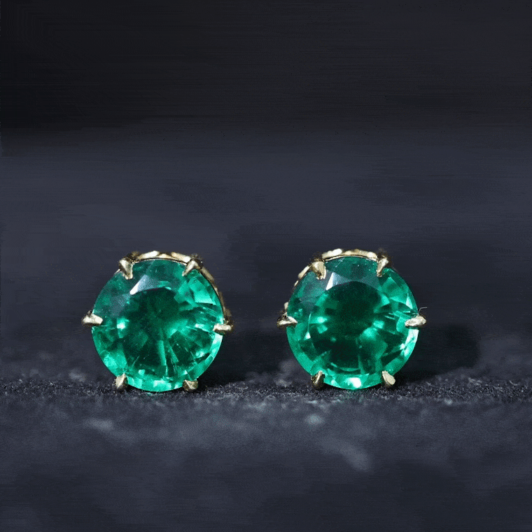 7 Carat Round Lab Grown Emerald Solitaire Stud Earrings