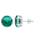 7 Carat Round Lab Grown Emerald Solitaire Stud Earrings