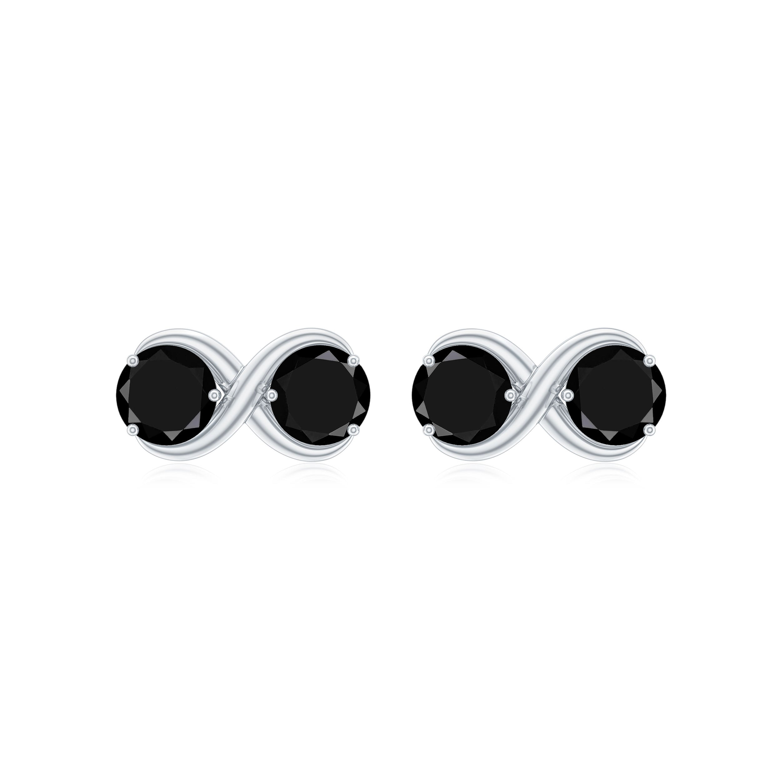 Natural Black Onyx Infinity Earrings with Screw Back