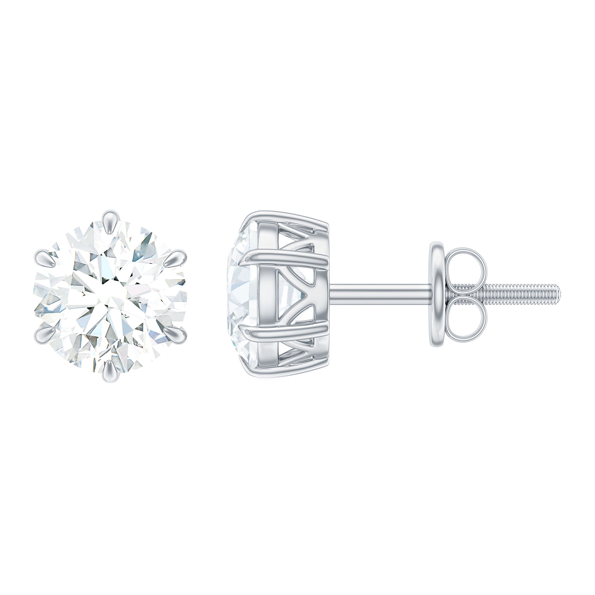 Claw Set Moissanite Solitaire Stud Earrings with Screw Backs