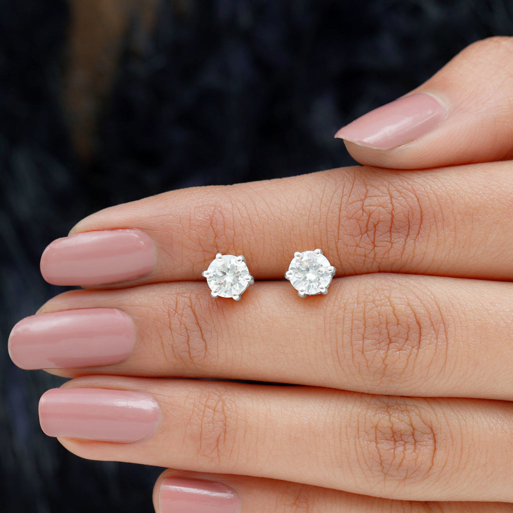Claw Set Moissanite Solitaire Stud Earrings with Screw Backs