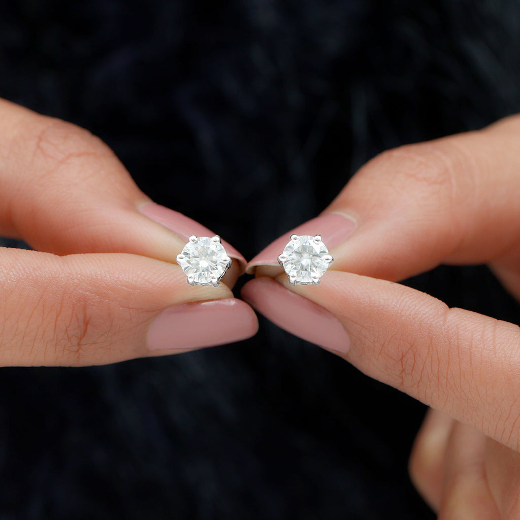 Claw Set Moissanite Solitaire Stud Earrings with Screw Backs
