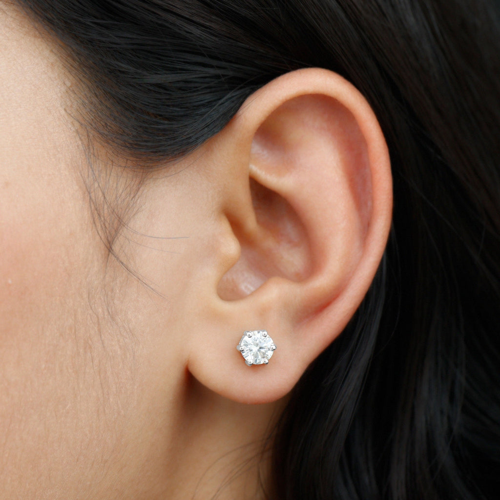 Claw Set Moissanite Solitaire Stud Earrings with Screw Backs