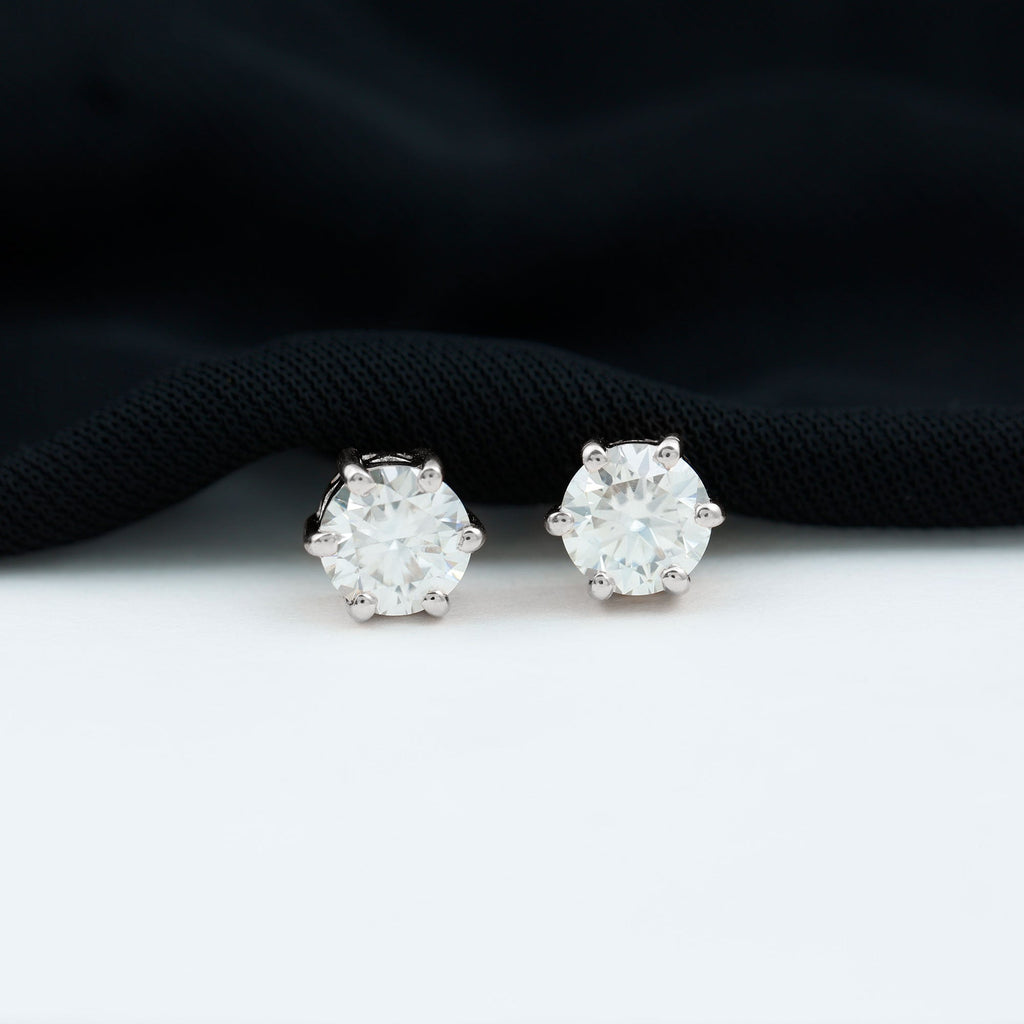 Claw Set Moissanite Solitaire Stud Earrings with Screw Backs