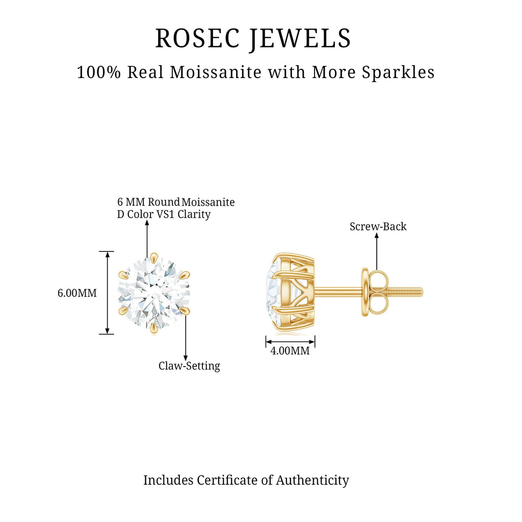 Claw Set Moissanite Solitaire Stud Earrings with Screw Backs