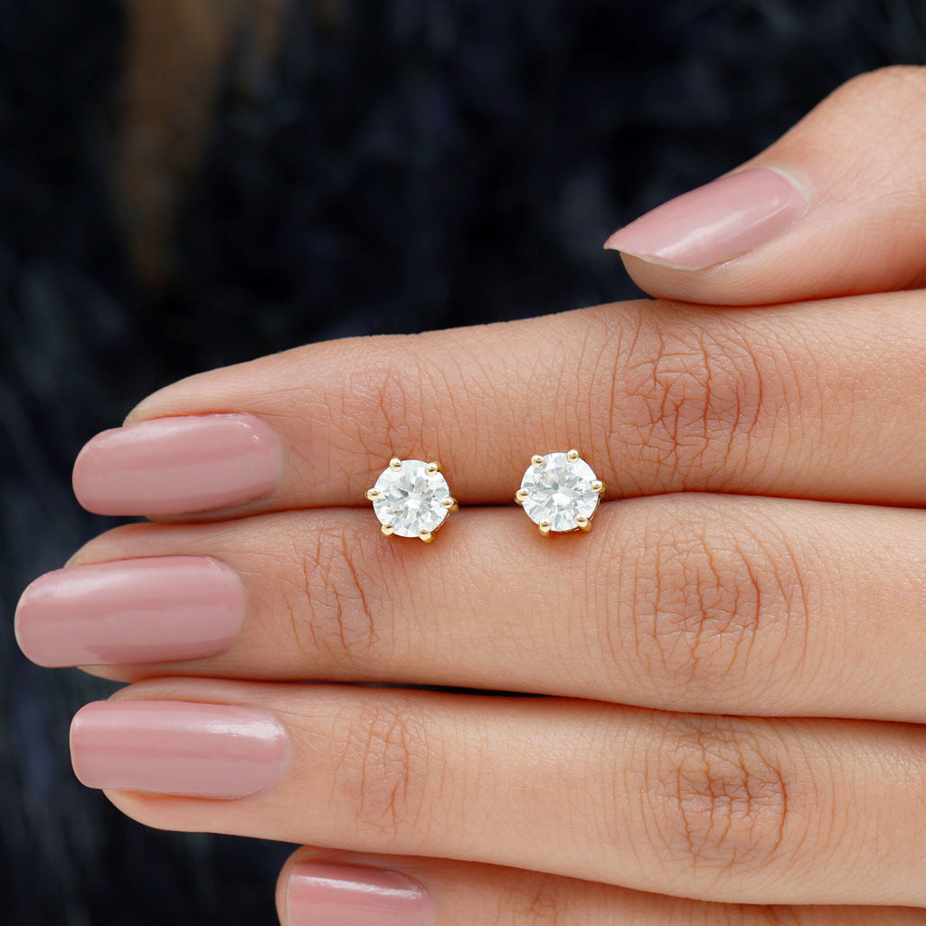 Claw Set Moissanite Solitaire Stud Earrings with Screw Backs