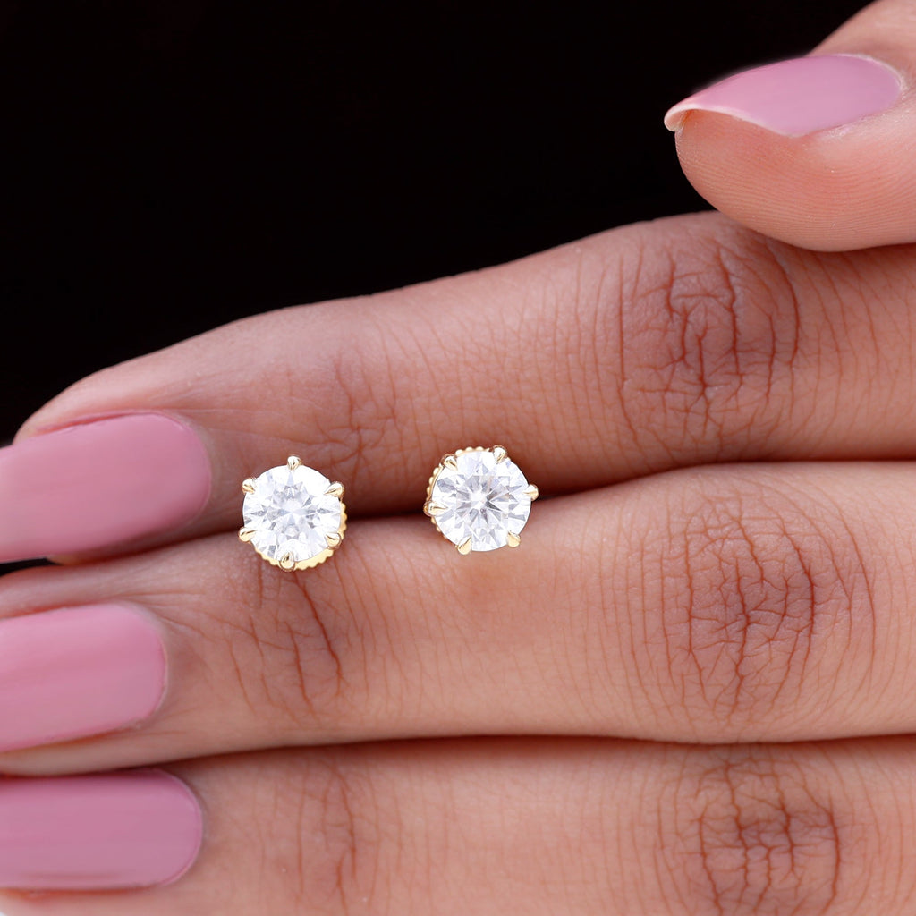 Claw Set Moissanite Solitaire Stud Earrings with Screw Backs