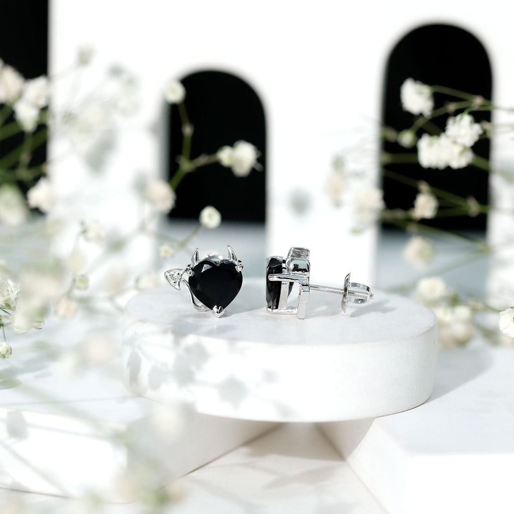 Certified Lab Grown Black Diamond Gothic Stud Earrings with Diamond