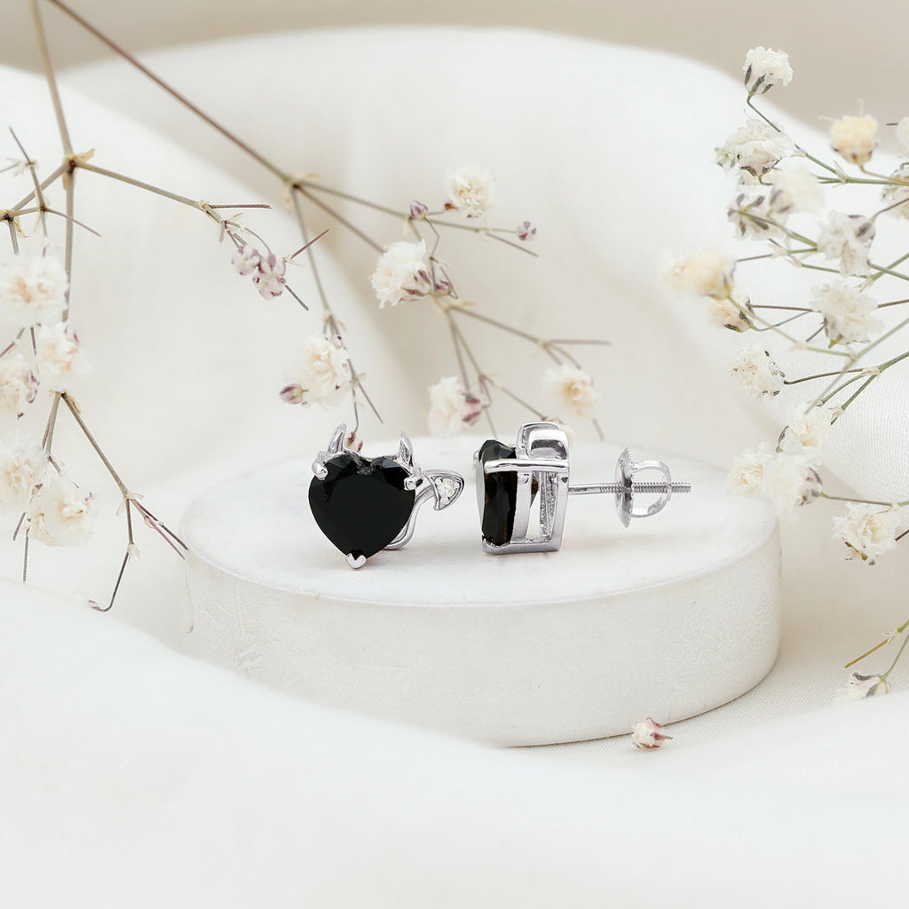 Certified Lab Grown Black Diamond Gothic Stud Earrings with Diamond