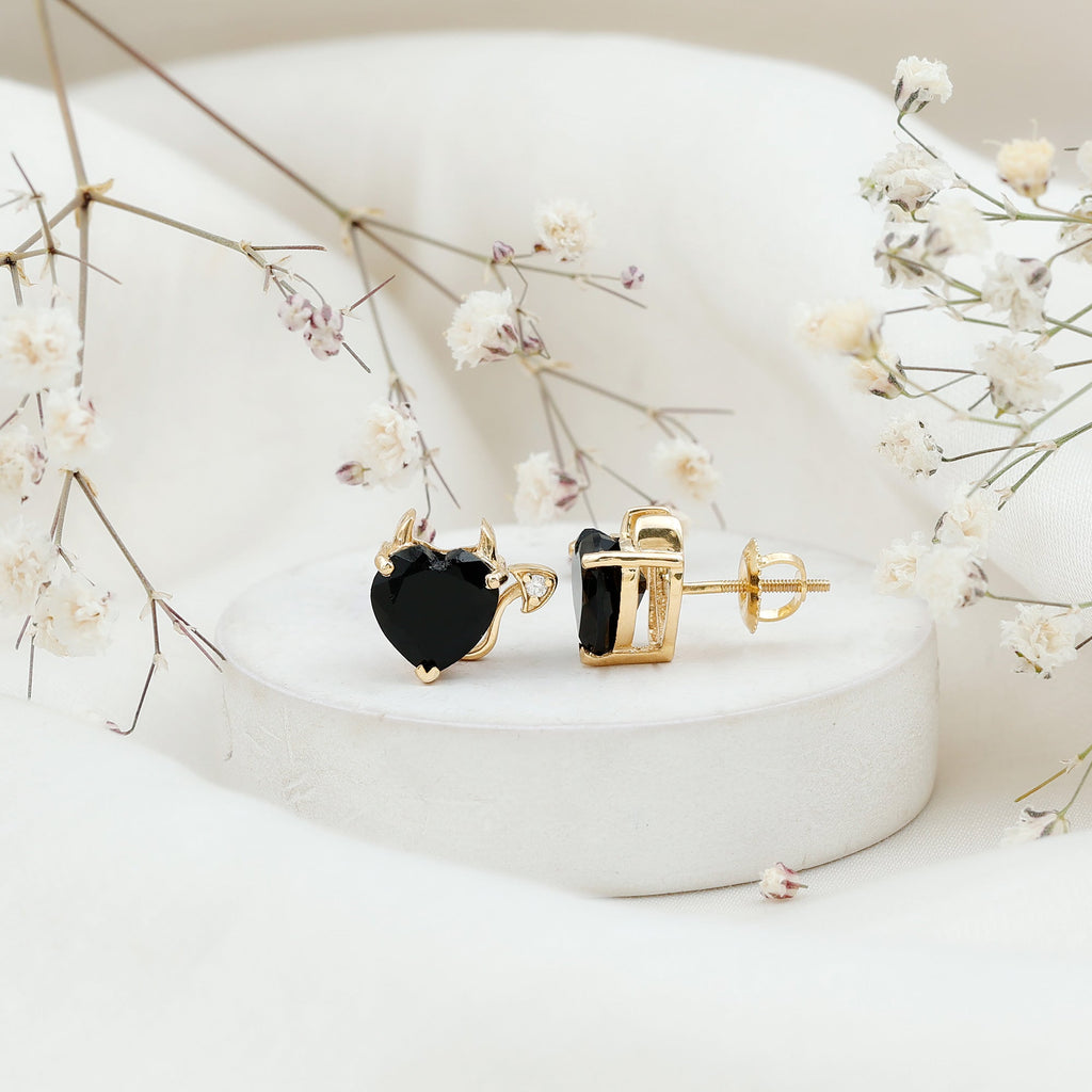 Certified Lab Grown Black Diamond Gothic Stud Earrings with Diamond