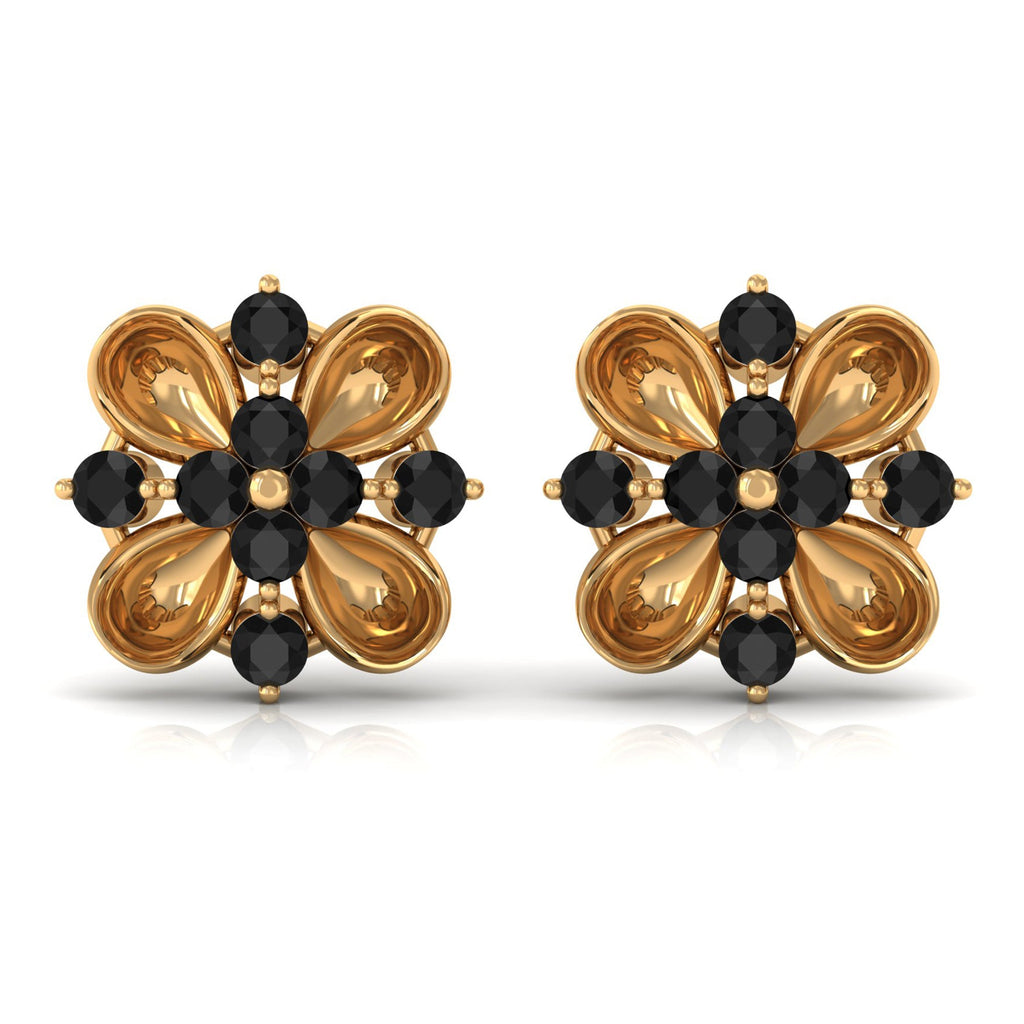 Lab Grown Black Diamond Flower Stud Earrings for Women