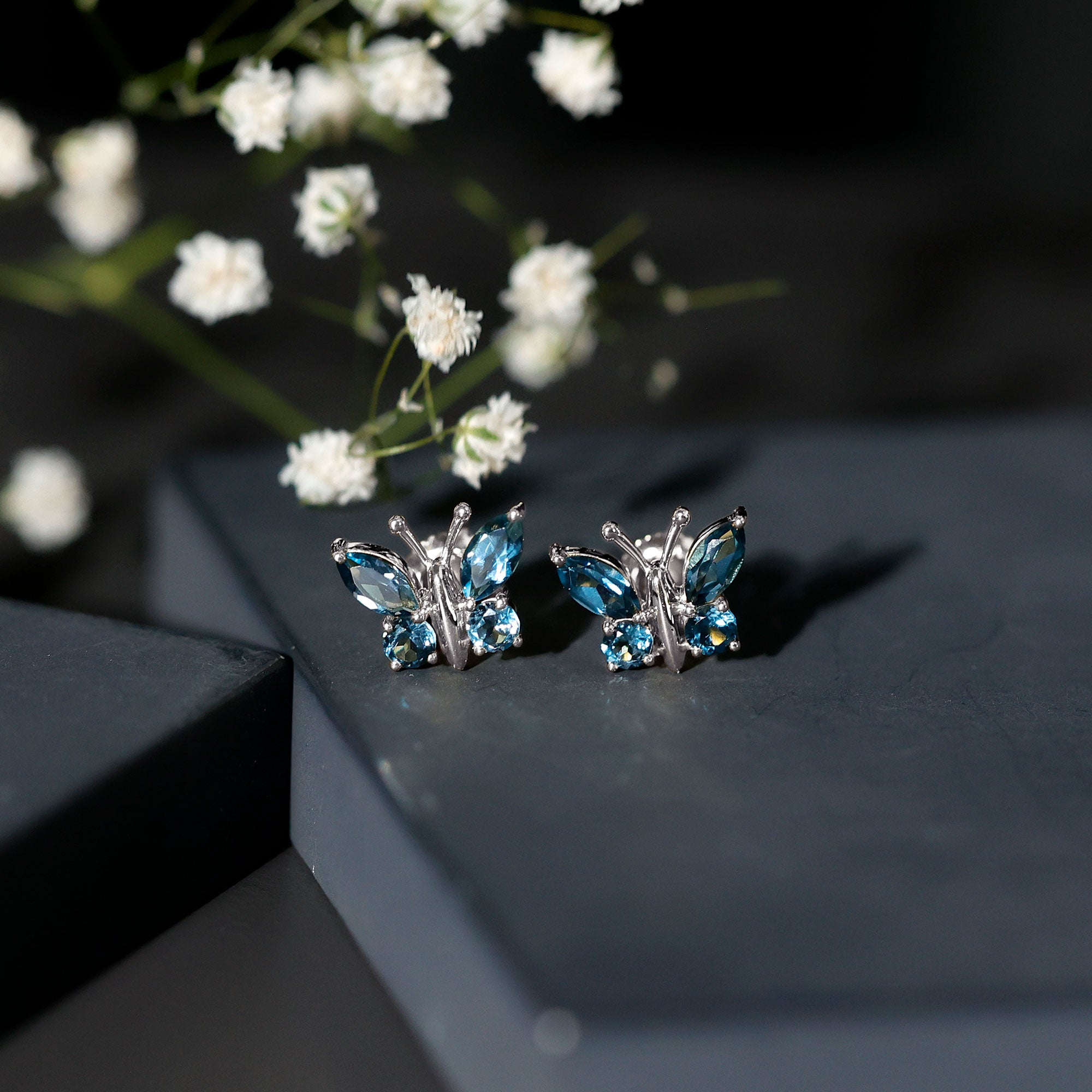 Butterfly Stud Earrings with London Blue Topaz