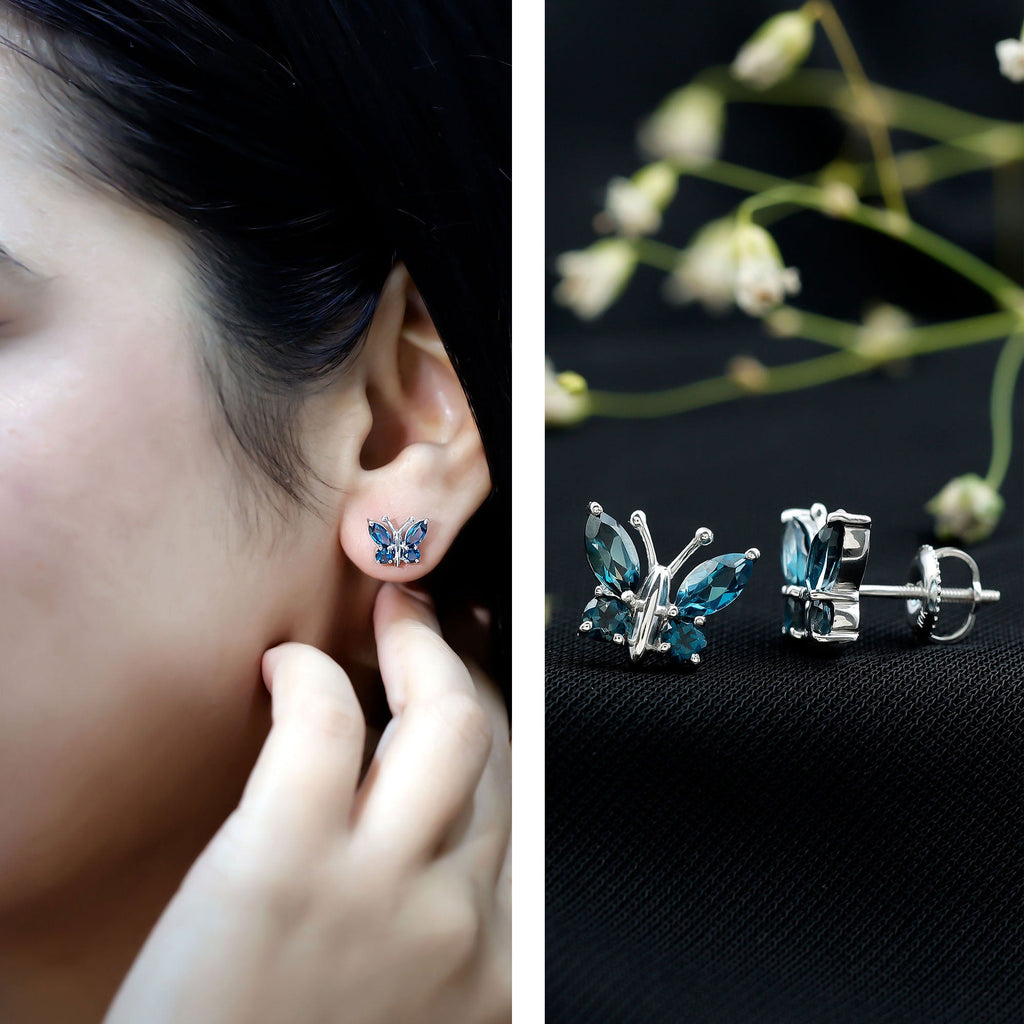 Butterfly Stud Earrings with London Blue Topaz