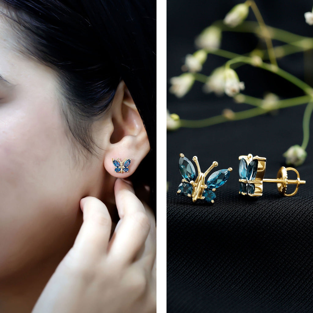 Butterfly Stud Earrings with London Blue Topaz