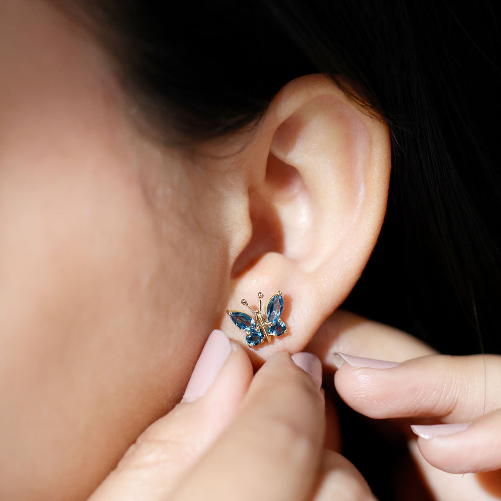 Butterfly Stud Earrings with London Blue Topaz