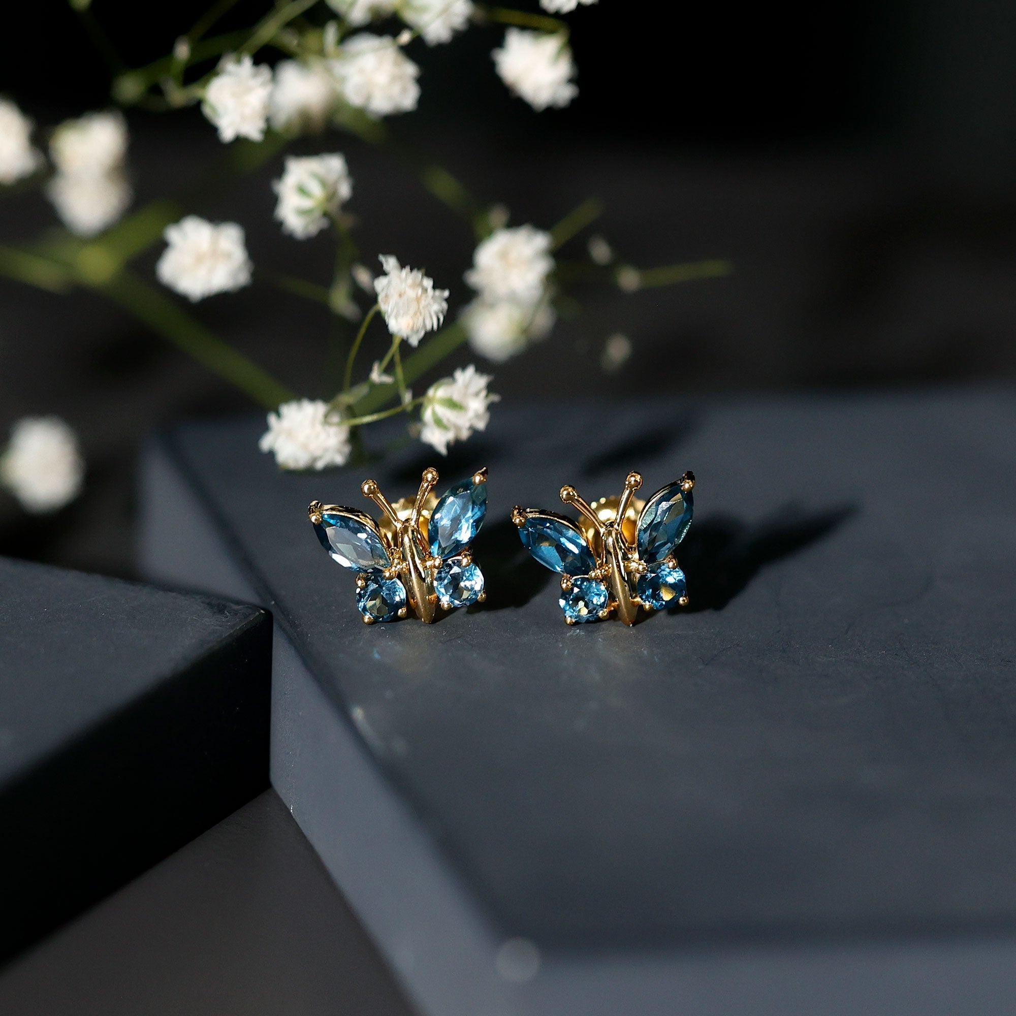 Butterfly Stud Earrings with London Blue Topaz