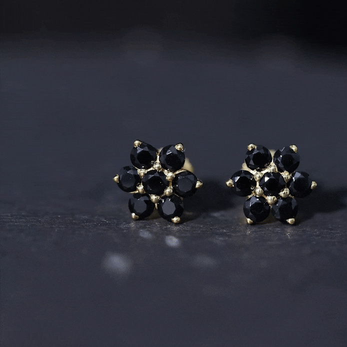 1.25 CT Black Onyx Floral Cluster Stud Earrings