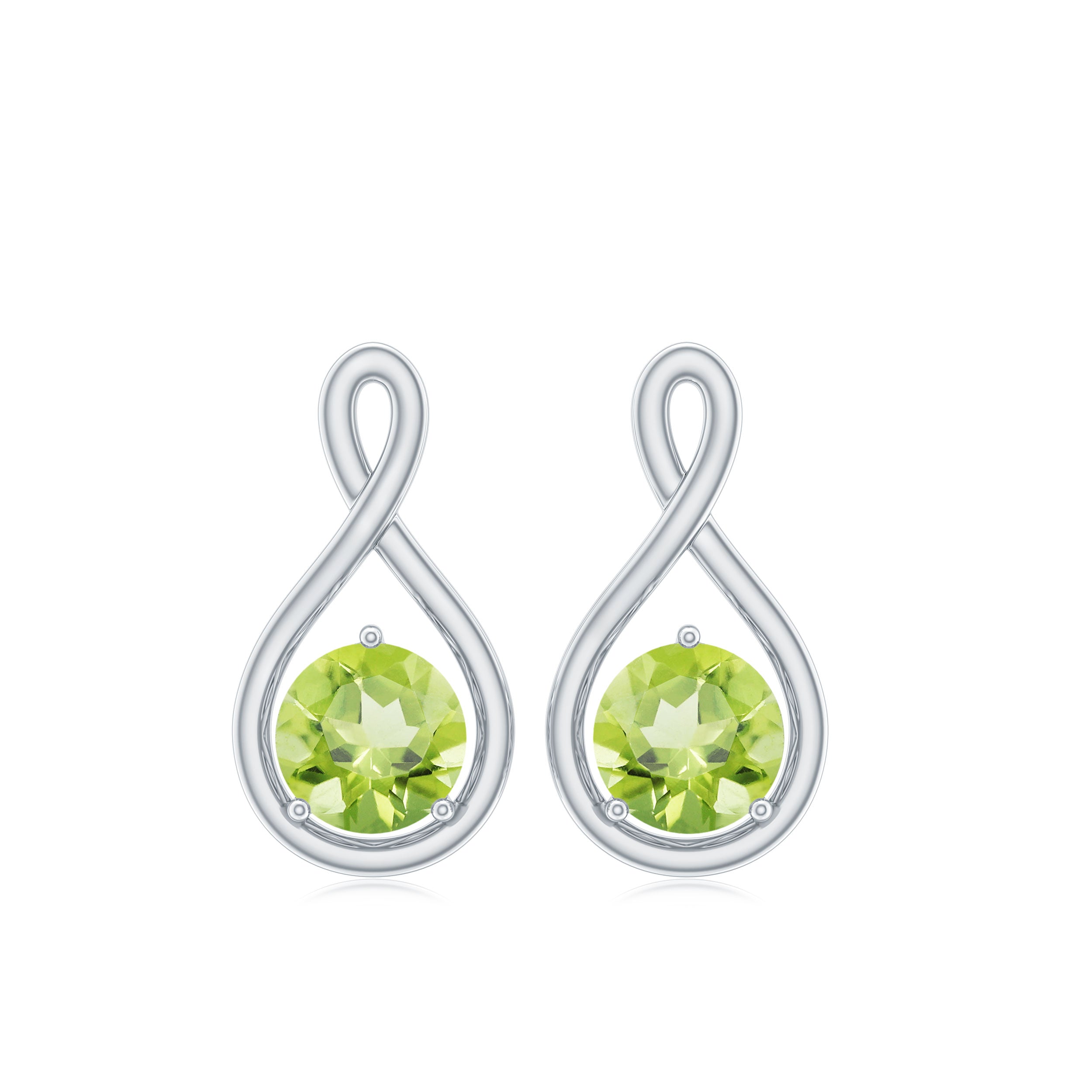 4 MM Peridot Solitaire Gold Infinity Stud Earring