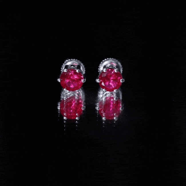 6 MM Round Created Ruby Solitaire Stud Earrings in Claw Setting