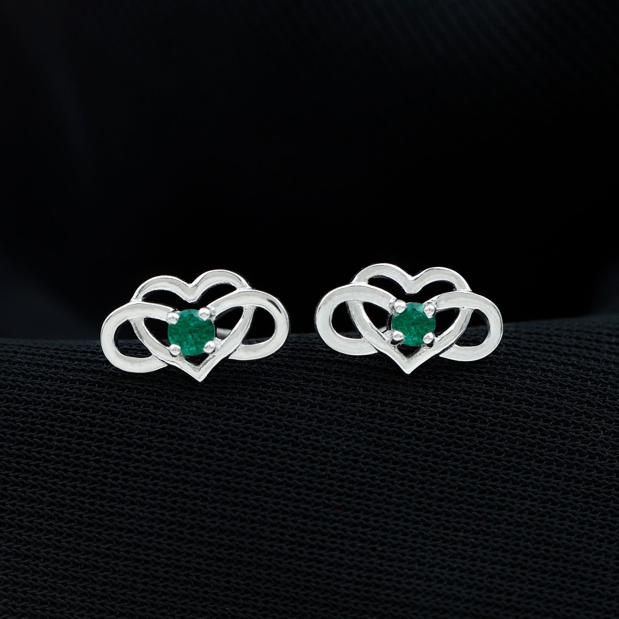 Lab Grown Emerald Infinity Heart Stud Earrings