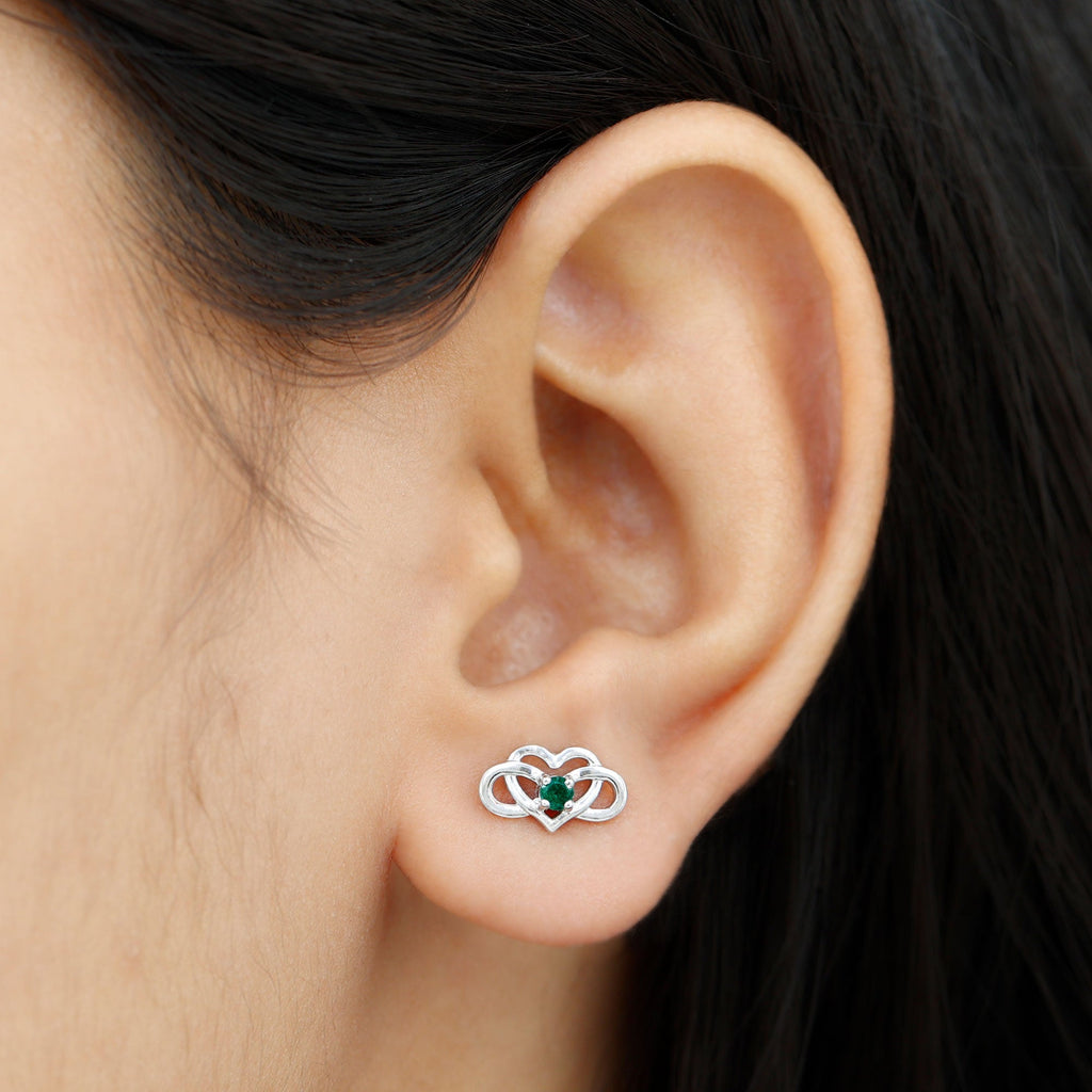 Lab Grown Emerald Infinity Heart Stud Earrings