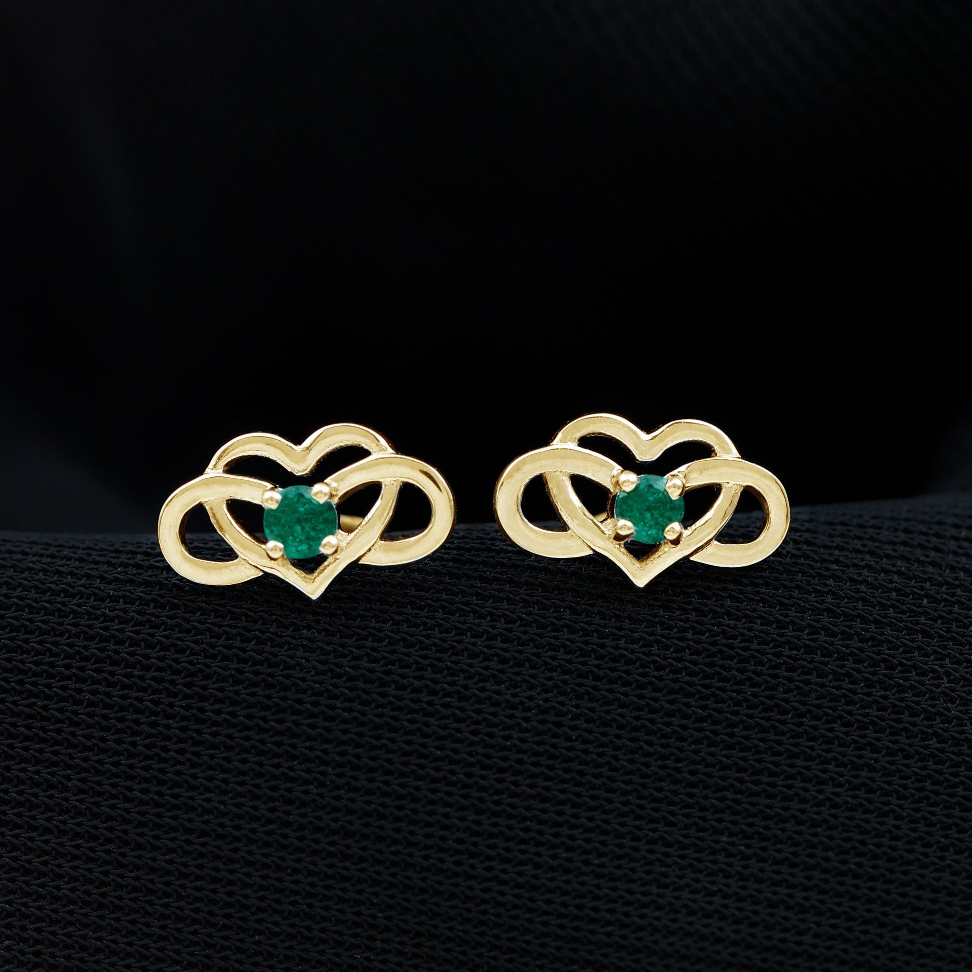Lab Grown Emerald Infinity Heart Stud Earrings
