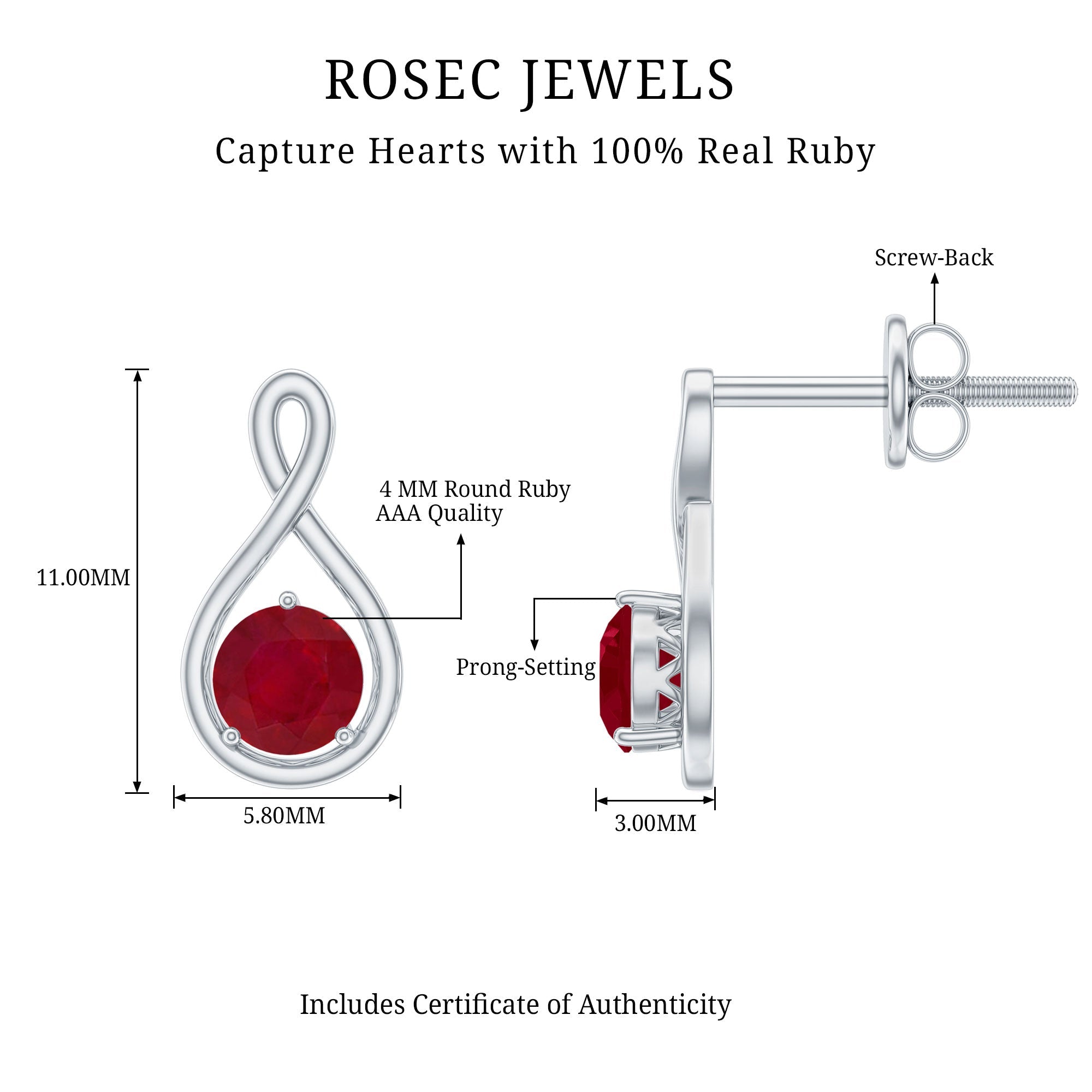 1/2 CT Solitaire Ruby Infinity Stud Earrings