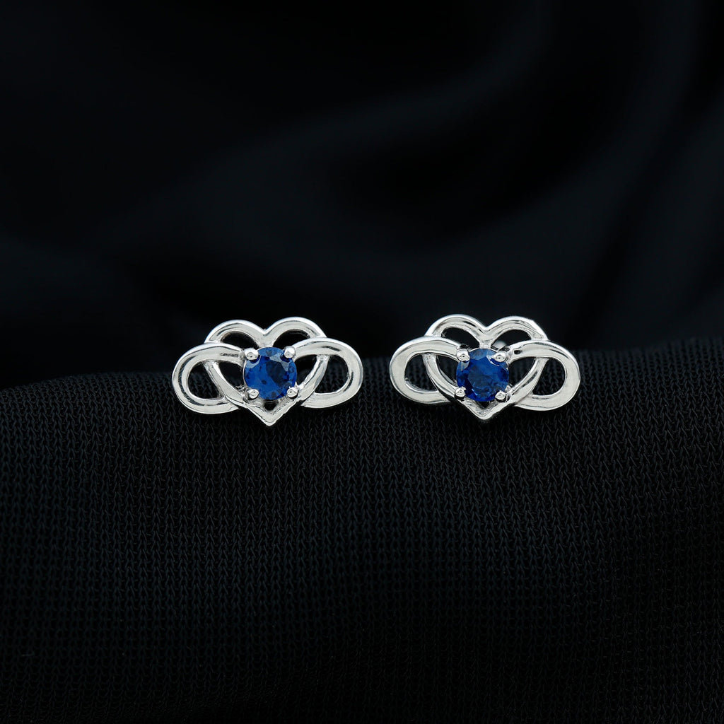Lab Created Blue Sapphire Infinity Heart Stud Earrings