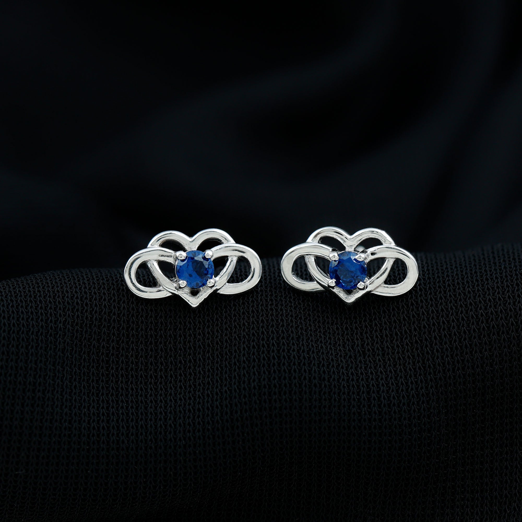 Lab Created Blue Sapphire Infinity Heart Stud Earrings