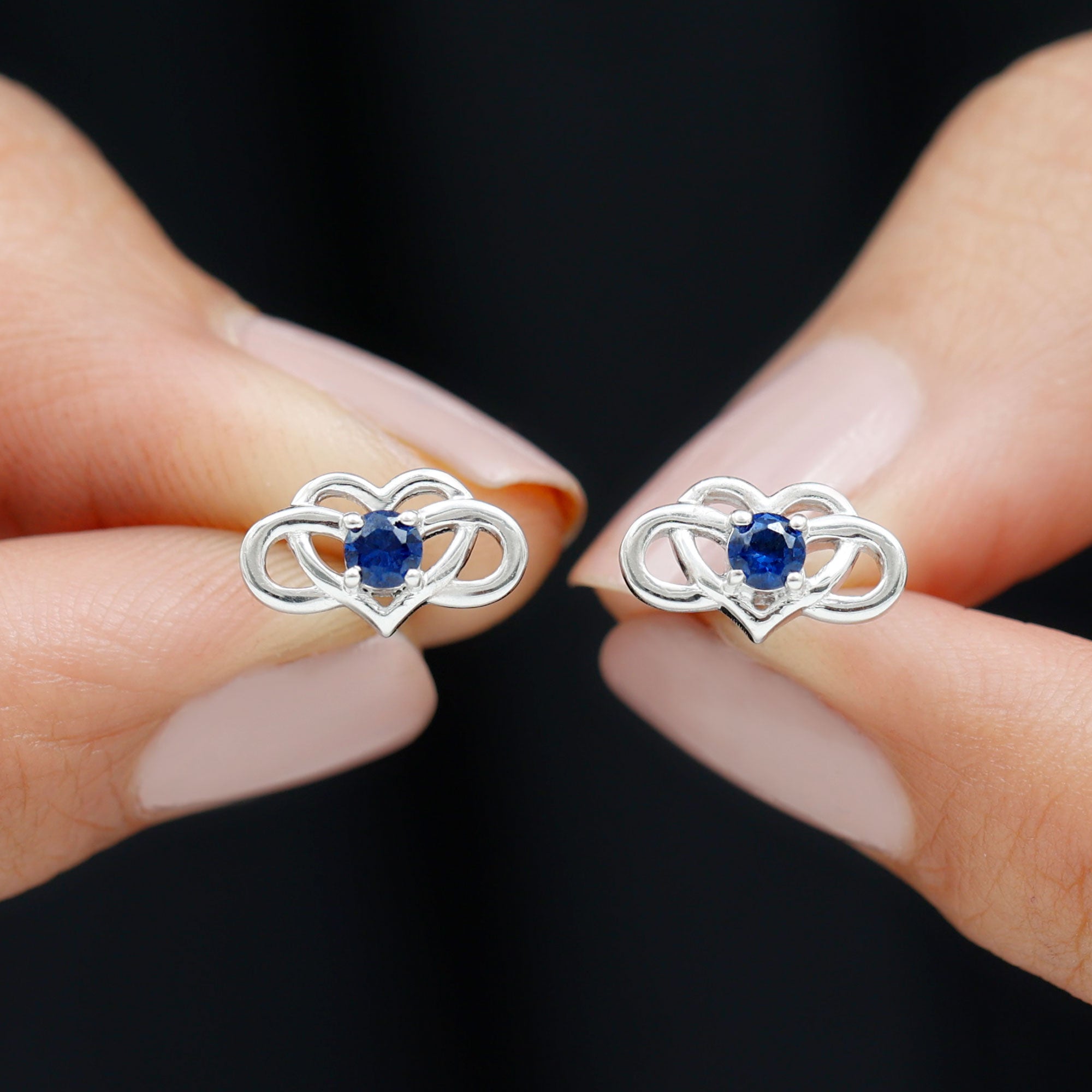 Lab Created Blue Sapphire Infinity Heart Stud Earrings