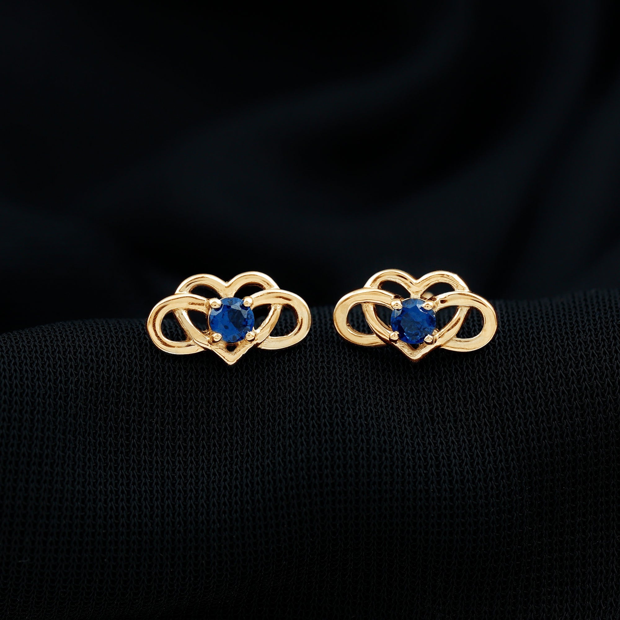 Lab Created Blue Sapphire Infinity Heart Stud Earrings